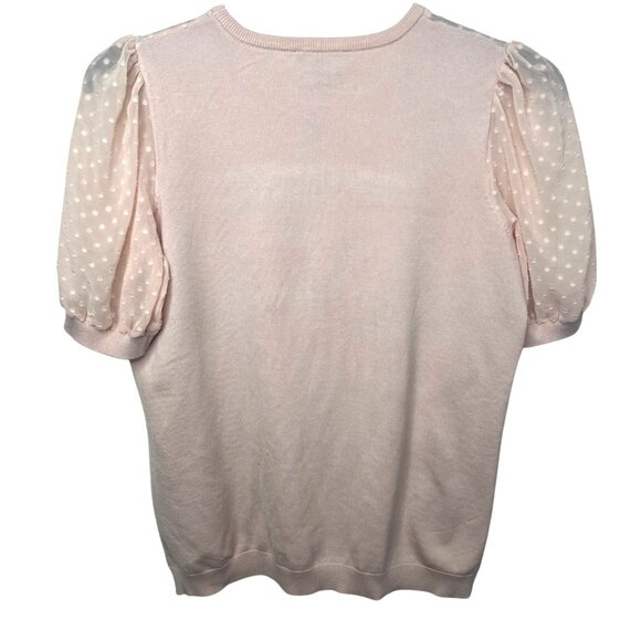 Adrianna Papell Pink Puff Sleeve Sweater Medium With Polka Dot Mesh Details - Picture 12 of 12